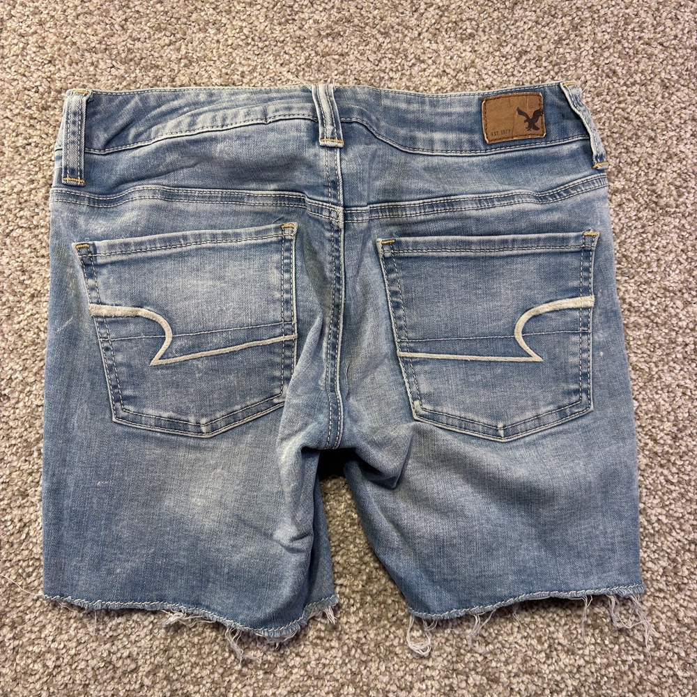 American Eagle Shorts Womens 2 Blue Denim Midi Cutoff Frayed Hem Stretch Casual